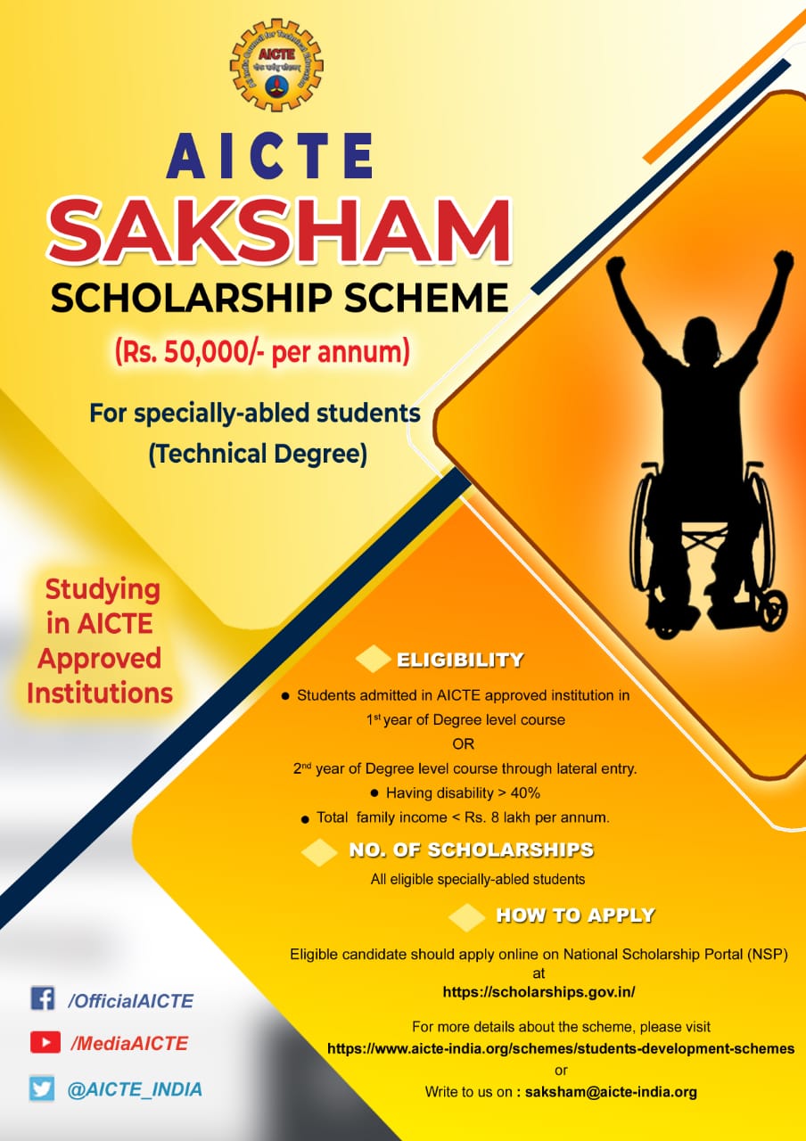 GUIDELINES FOR AICTE – SAKSHAM SCHOLARSHIP SCHEME FOR SPECIALLY-ABLED STUDENT (DEGREE)